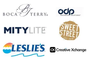 Entegra supplier logos displayed: Boca Terry, ODP office solutions, MityLite, Sweet Street, Leslie’s Pools and Creative Xchange